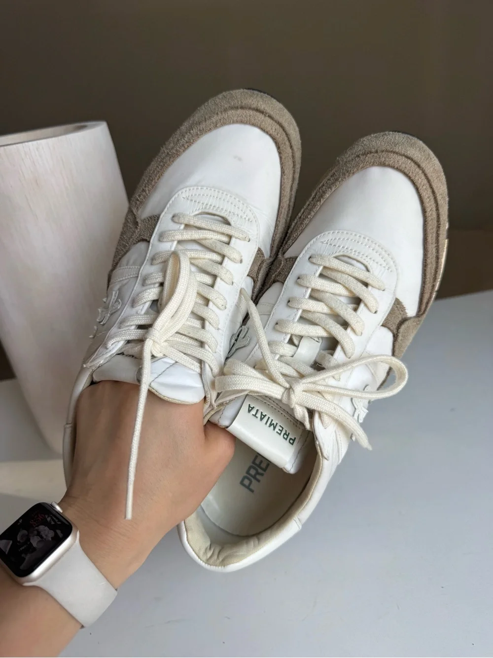 Premiata White & Taupe Suede Sneakers – Size 44